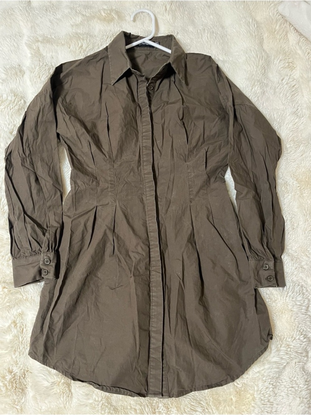 PRETTYLITTLETHING Brown Long Sleeve Shirt Dress